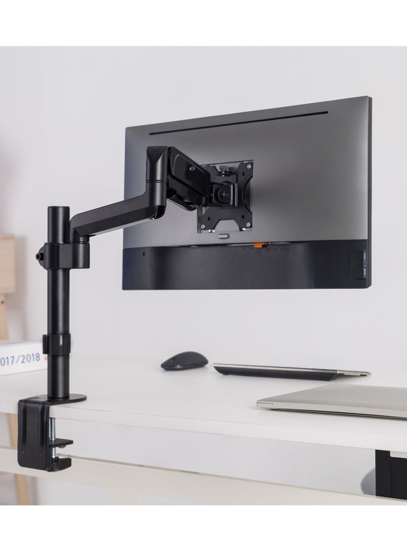 GO-3363 Pole Mounted Gas Spring Single Monitor Arm Stand Mount For Gaming And Office Use 17 to 32 inches Each Arm Upto 10 KG Matte Black