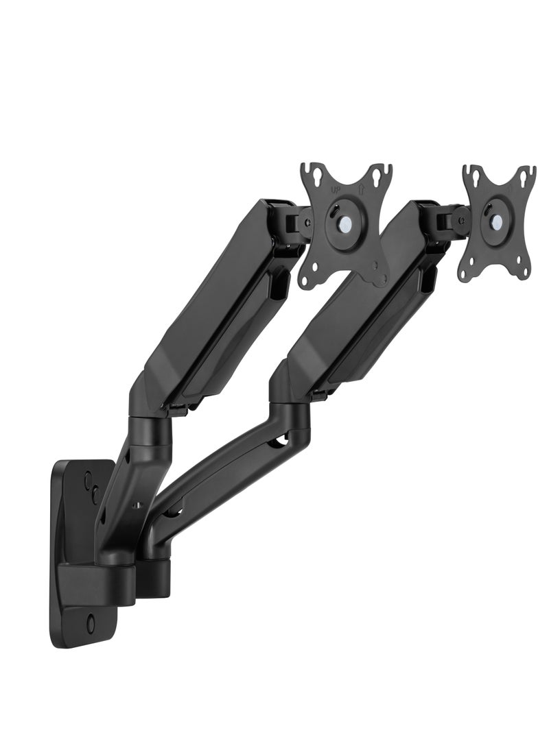 GO-5008 Dual Monitor Arm Economy Spring Assisted Wall Mount for Gaming & Office Use, 17 to 32 inch Each Arm Up To 9 KG Black