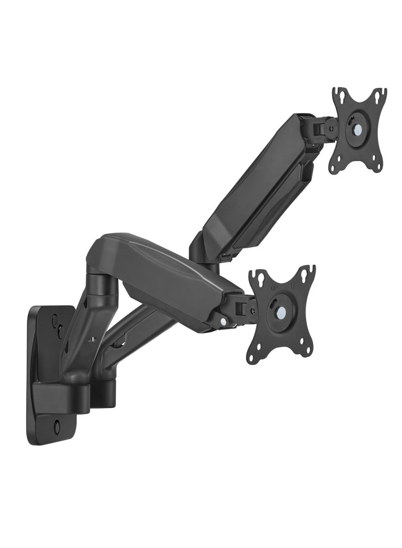 GO-5008 Dual Monitor Arm Economy Spring Assisted Wall Mount for Gaming & Office Use, 17 to 32 inch Each Arm Up To 9 KG Black