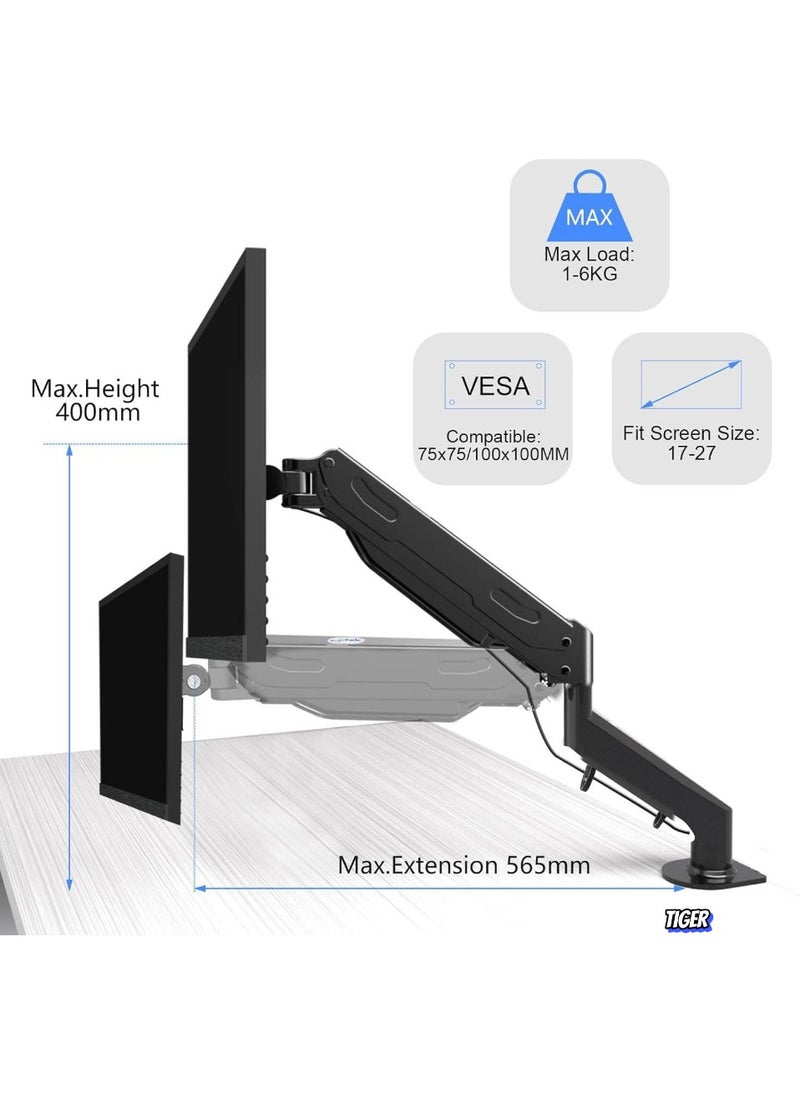 17-27 Inch LCD Monitor Stand with Gas Spring, 360° Rotatable, Height Adjustable Swivel, VESA 75x75/100x100mm - MD81 Monitor Arm for Ergonomic Workspace Setup