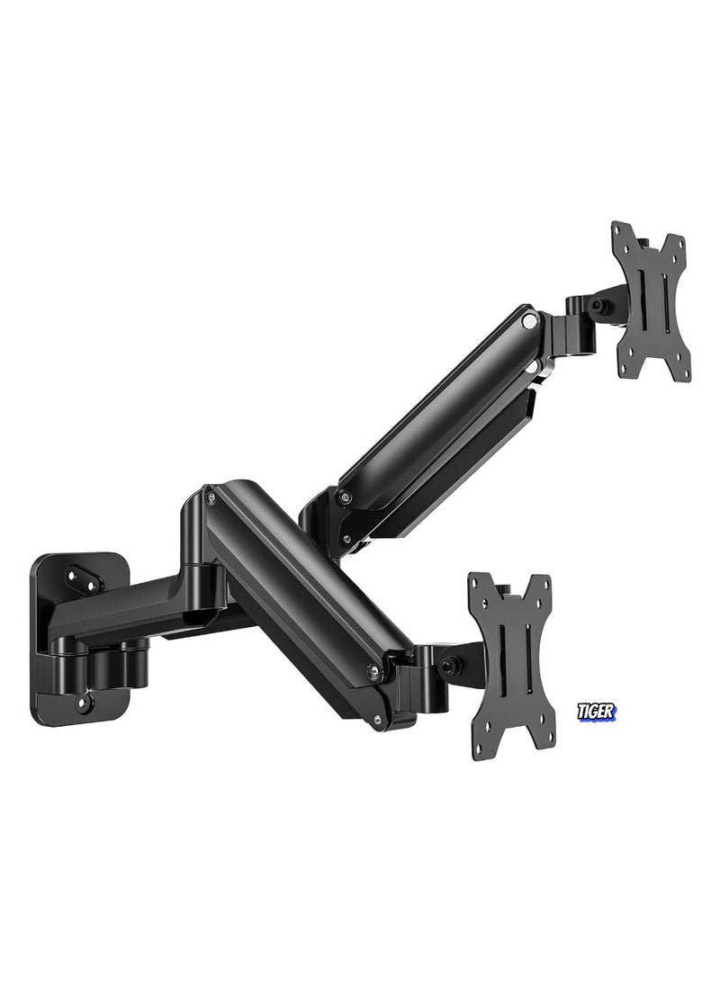 Dual Monitor Wall Mount – Gas Spring Monitor Wall Arm for 17-32 Inch Screens, Holds Up to 18lbs, VESA 75x75/100x100mm, Adjustable Wall-Mounted Monitor Stand for 2 Monitors