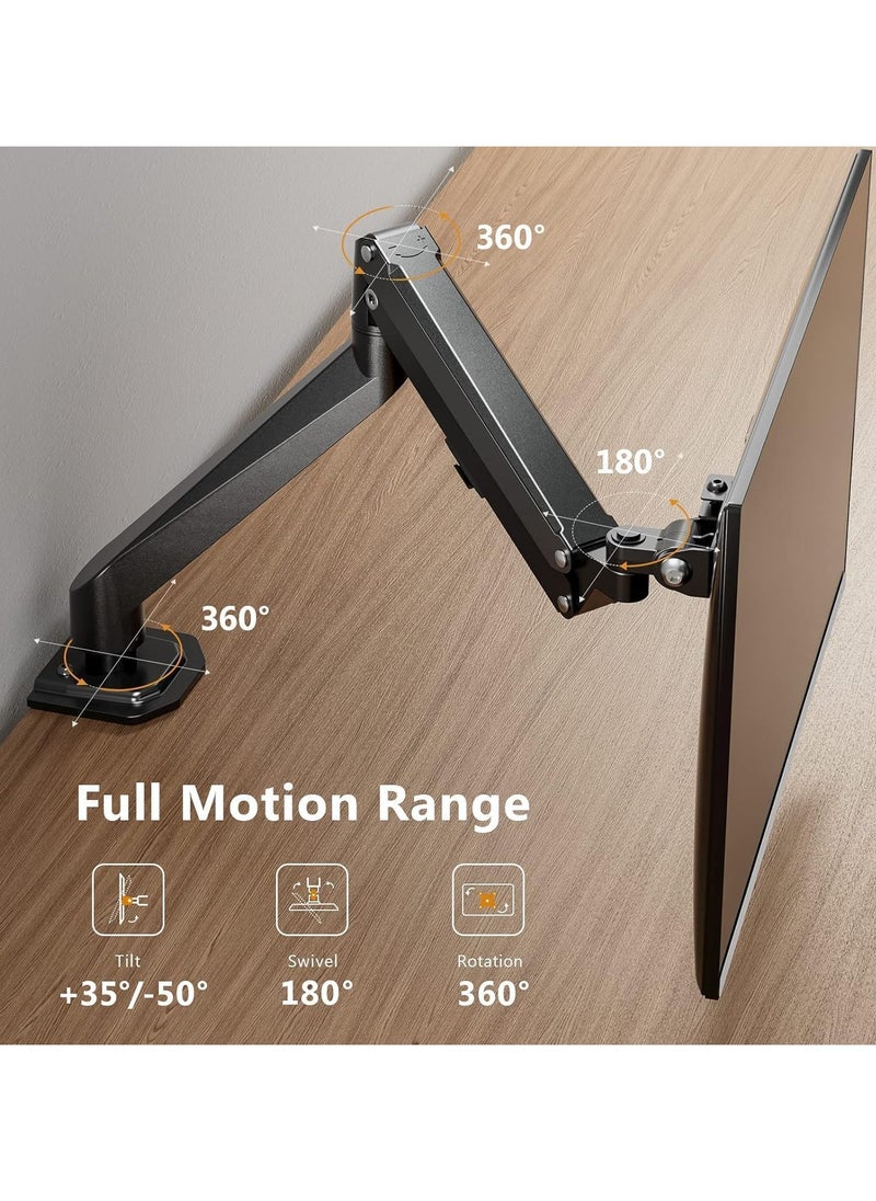 Single Monitor Mount – Gas Spring Monitor Arm with Full Motion, Adjustable Mount, VESA Bracket, Fits 17 to 27 Inch Monitors, Holds up to 14.3 lbs