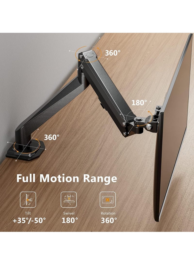 Single Monitor Mount – Gas Spring Monitor Arm with Full Motion, Adjustable Mount, VESA Bracket, Fits 17 to 27 Inch Monitors, Holds up to 14.3 lbs