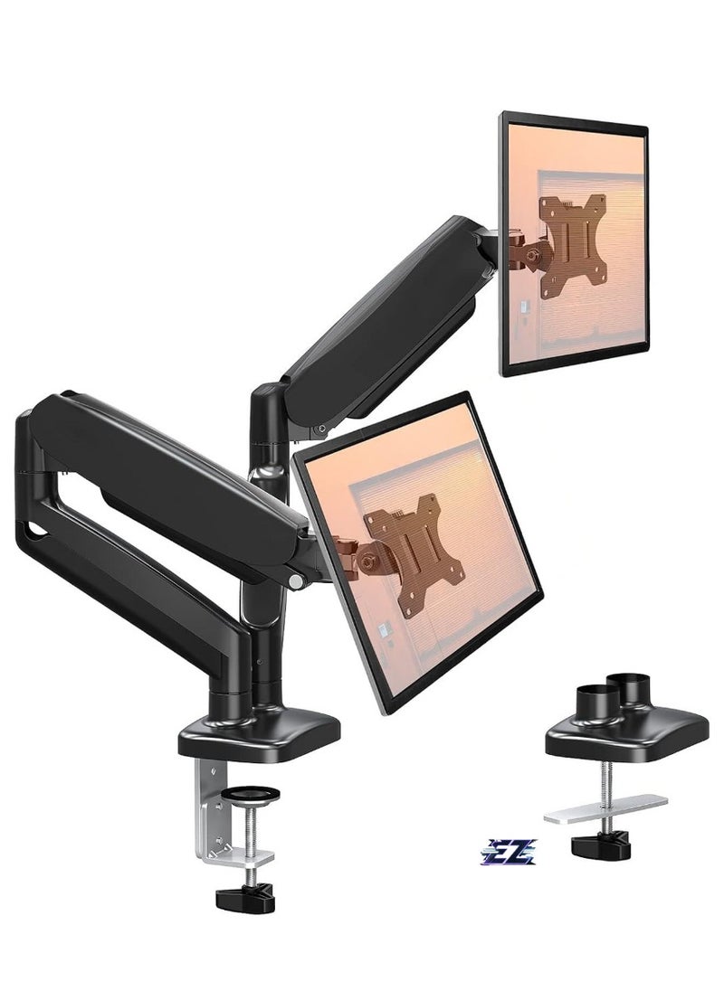 Dual Monitor Arm – Adjustable Gas Spring Ergonomic PC Monitor Stand for 13-32 Inch Monitors, VESA Compatible (75x75/100x100), with C-Clamp & Grommet Base, Flexible and Space-Saving Design