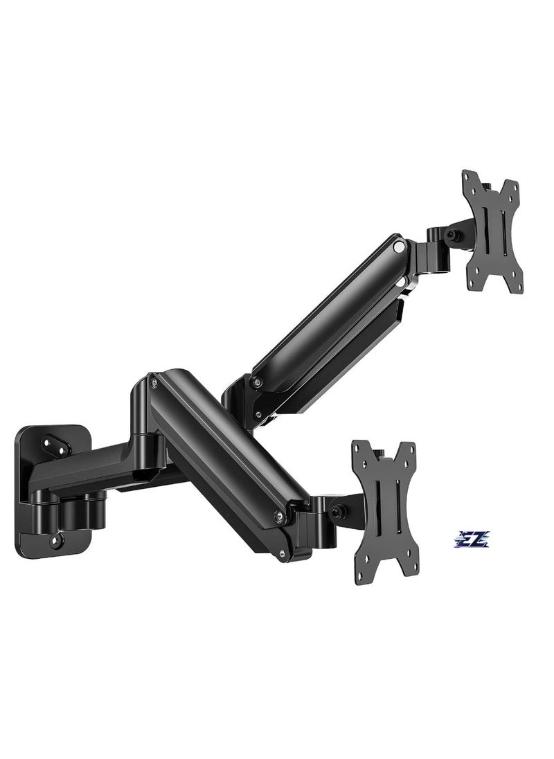 Dual Monitor Wall Mount – Gas Spring Monitor Wall Arm for 17-32 Inch Screens, Holds Up to 18lbs, VESA 75x75/100x100mm, Adjustable Wall-Mounted Monitor Stand for 2 Monitors, Ergonomic Design