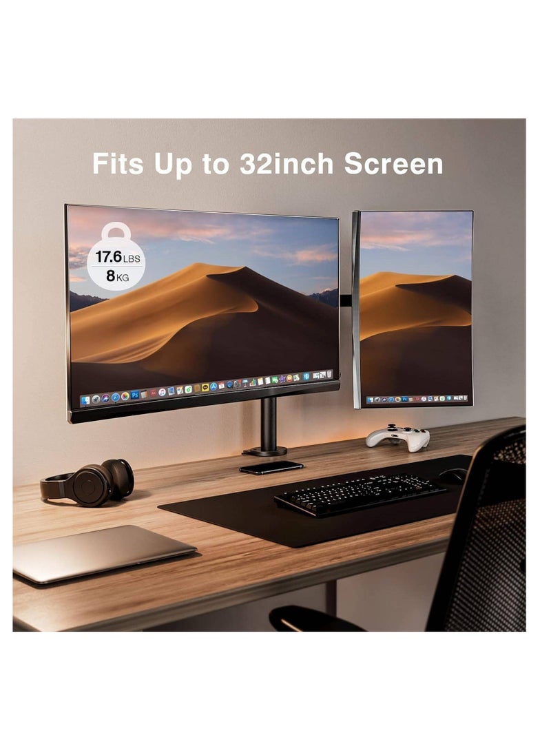 Rtikel Dual Monitor Desk Mount, Fully Adjustable Dual Monitor Arm for 2 Computer Screens up to 32 inch, Heavy Duty Dual Monitor Stand for Desk