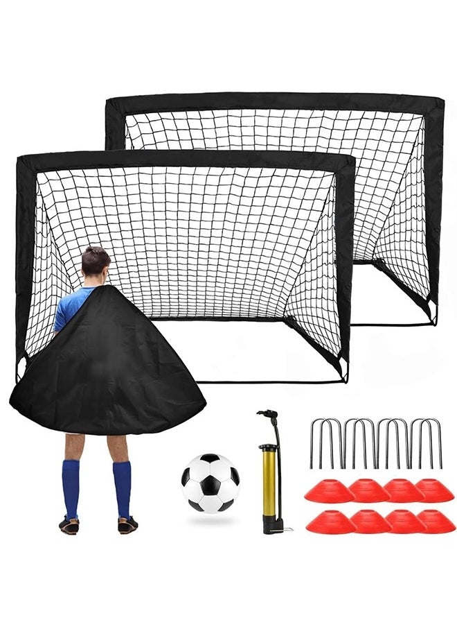 Portable Training Goals,120x90 cm Pop Up Soccer Net for Backyard,Set of 2 With Carry Bag,soccer ball,inflation pump,8 cones and 8 U shaped nails