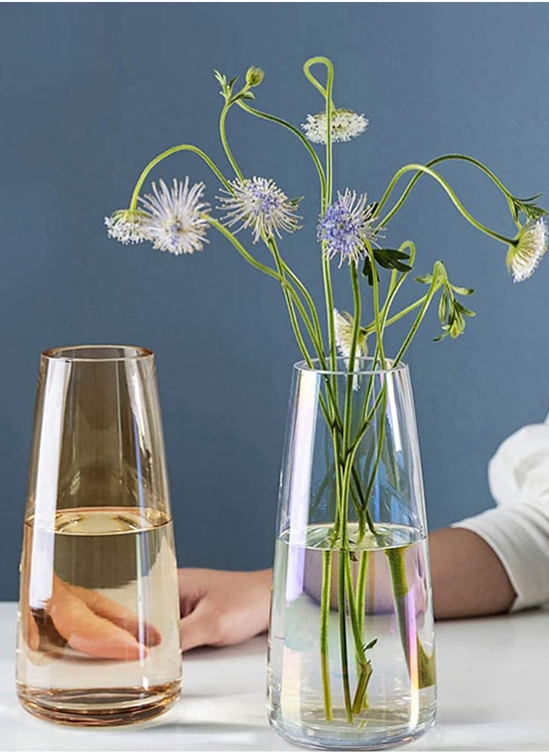 Flower Glass Vase for Decor Home Handmade Modern Large Flower Vases for Centerpieces Living Room Kitchen Office Wedding 8.7 Inch (Amber)