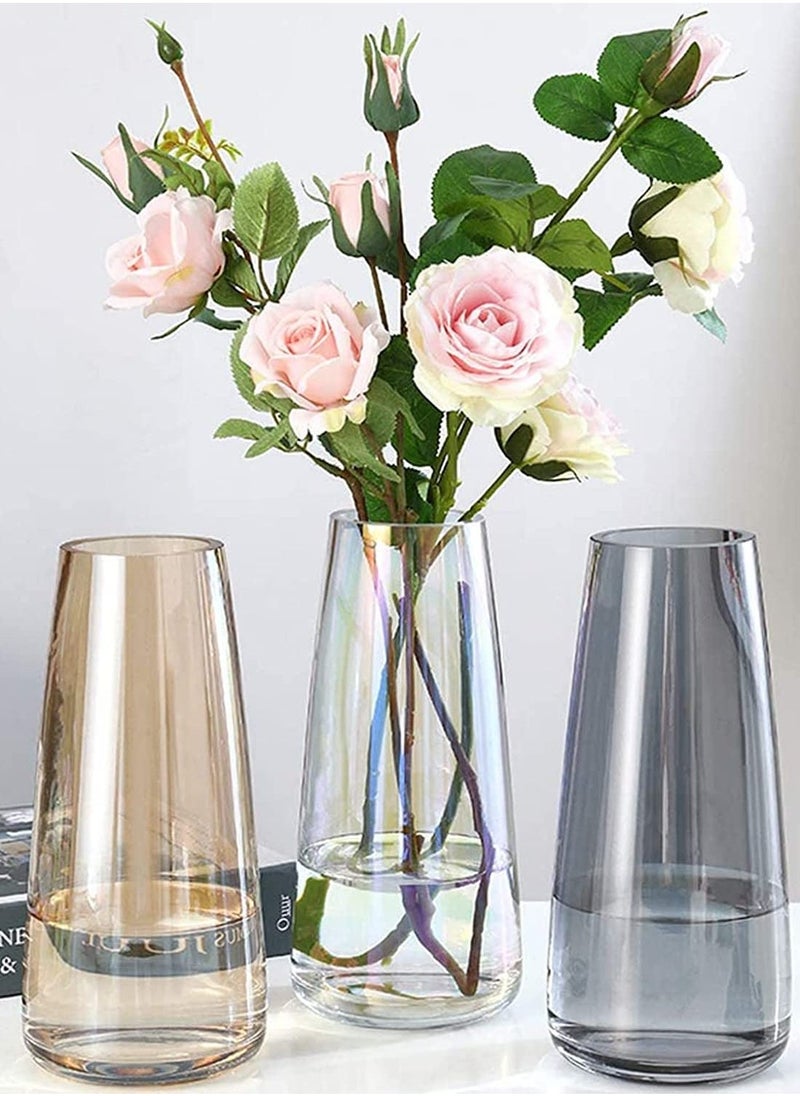 Flower Glass Vase for Decor Home Handmade Modern Large Flower Vases for Centerpieces Living Room Kitchen Office Wedding 8.7 Inch (Amber)