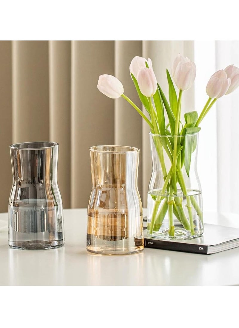 2 Pcs Clear Glass Vase, Exquisite Decorative Glass Flower Vase, 17cm Modern Style Flower Vase for Home Decor, Living Room, Dining Table, Office Decor (Transparent)