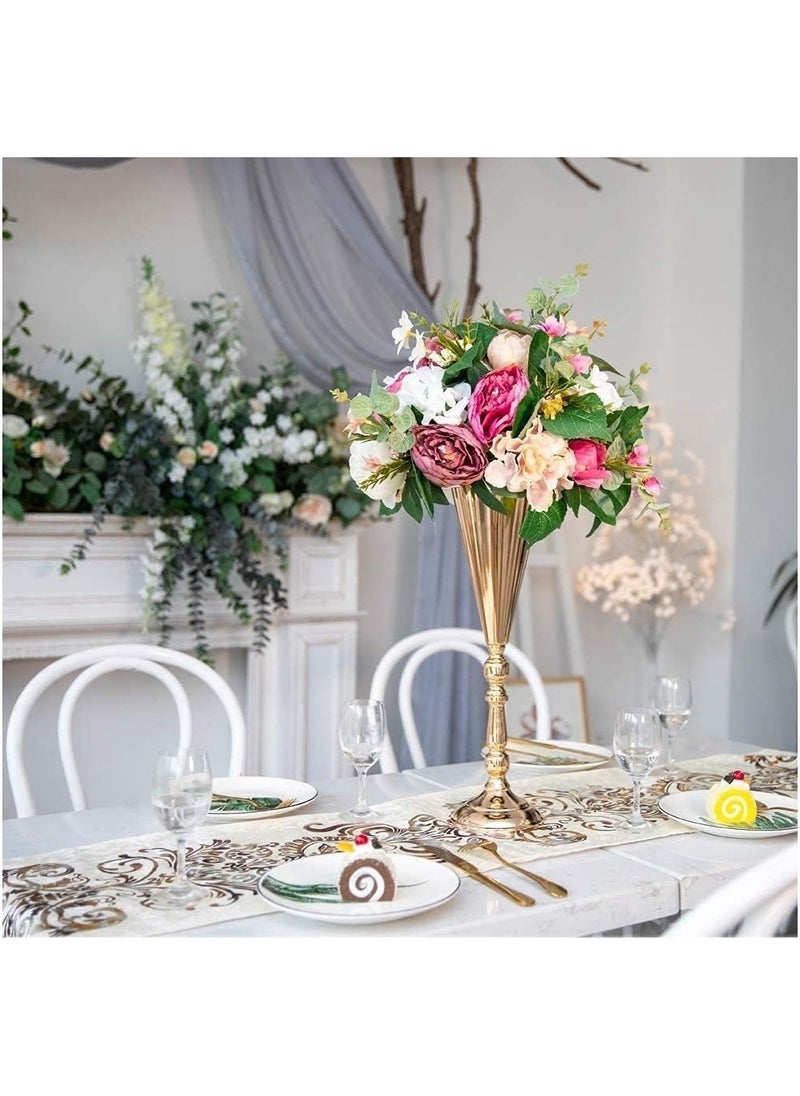 2 Pcs Tabletop Decoration Centerpiece, 16.7in Metal Wedding Flowers Gold Vase, Anniversary Birthday Party Home Decoration Flower Arrangement