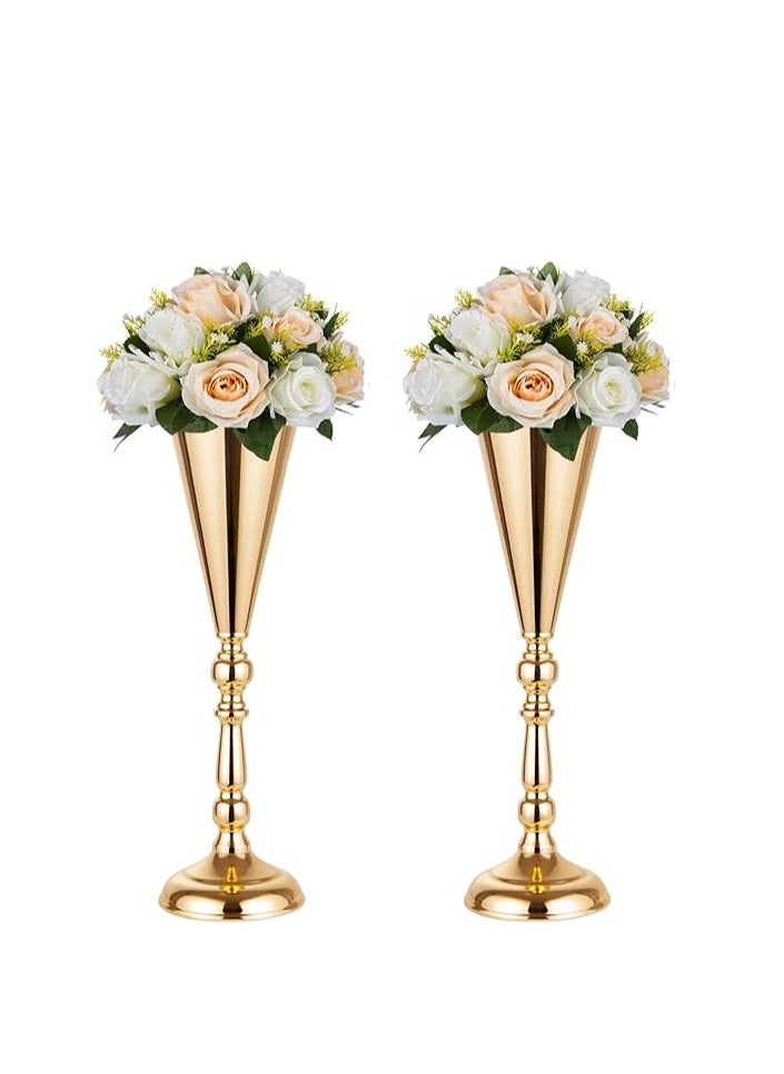 2 Pcs Tabletop Decoration Centerpiece, 16.7in Metal Wedding Flowers Gold Vase, Anniversary Birthday Party Home Decoration Flower Arrangement