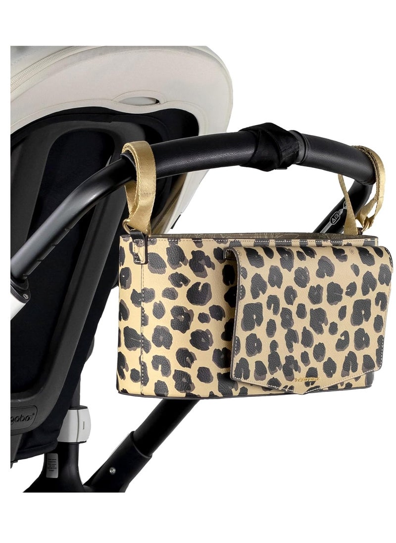 TWELVElittle Peek-A-Boo Universal Stroller Organizer/Caddy With Cup Holder Leopard