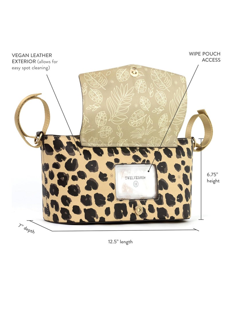 TWELVElittle Peek-A-Boo Universal Stroller Organizer/Caddy With Cup Holder Leopard