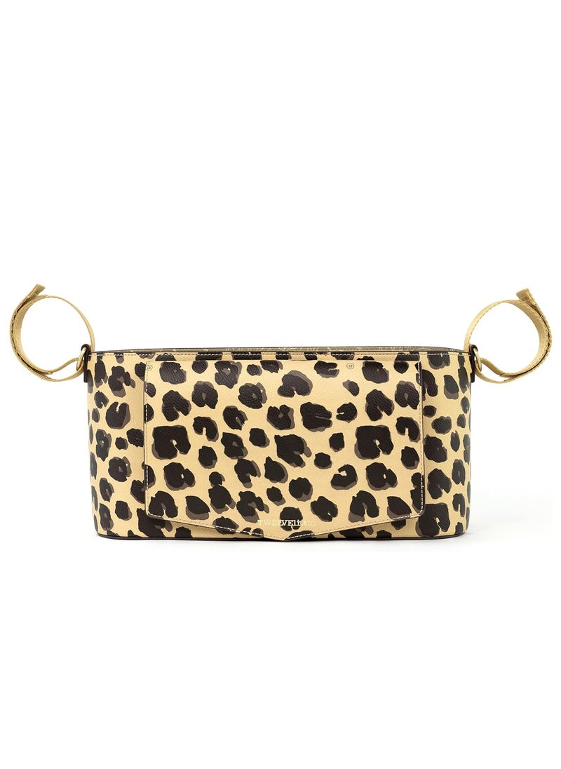 TWELVElittle Peek-A-Boo Universal Stroller Organizer/Caddy With Cup Holder Leopard