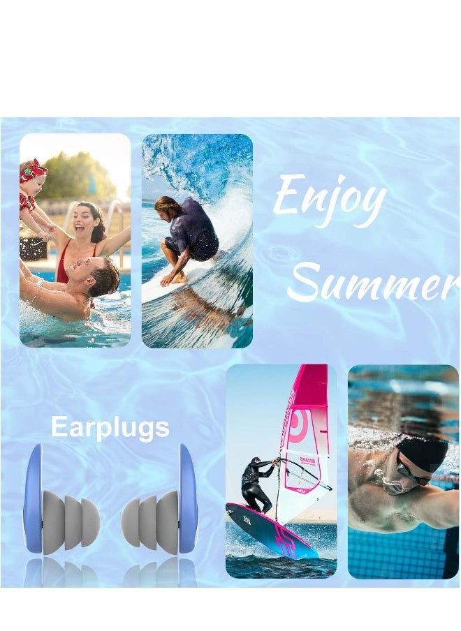 Swimming Ear Plugs Waterproof Earplugs - 3 Pairs Silicone Reusable Swim Ear Plugs for Adult Kids, Water Sports Earplugs for Showering, Bathing, Surfing - Keep Ear Water Out.