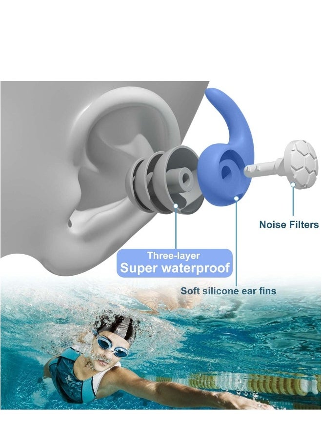 Swimming Ear Plugs Waterproof Earplugs - 3 Pairs Silicone Reusable Swim Ear Plugs for Adult Kids, Water Sports Earplugs for Showering, Bathing, Surfing - Keep Ear Water Out.