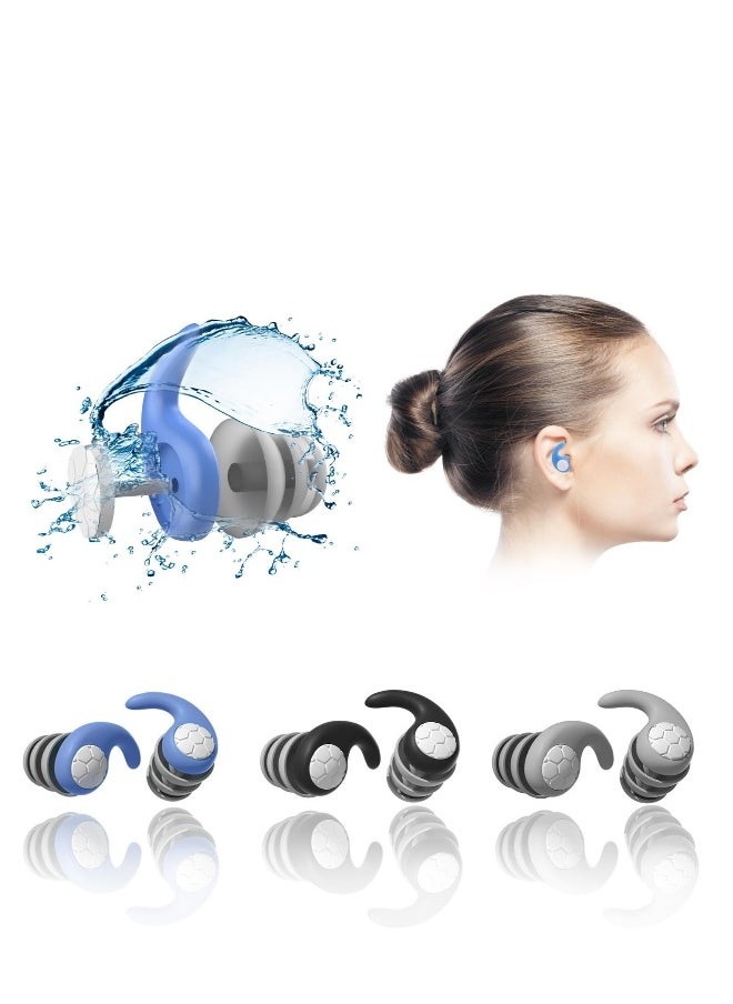 Swimming Ear Plugs Waterproof Earplugs - 3 Pairs Silicone Reusable Swim Ear Plugs for Adult Kids, Water Sports Earplugs for Showering, Bathing, Surfing - Keep Ear Water Out.