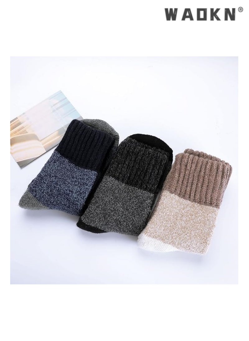 Fashion Warm Women's Wool Socks, Soft Warm Comfortable Casual Mid-Tube Winter Socks, Thick Warm Winter Vintage Knitted Women's Thermal Socks (3 Pairs) - Multicolor A