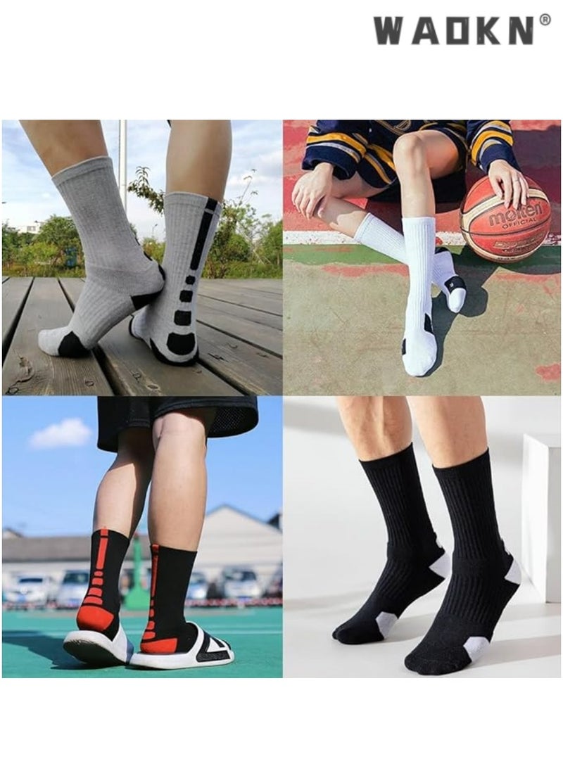 Men's Basketball Socks Running Training Boys Compression Cotton Socks Men's Sports Mid-Tube Socks High-Performance Thick Pad Sports Lightweight Breathable 4 Pairs