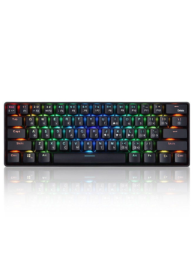 61 Keys Mechanical Keyboard USB Wired 2.4G Wireless Dual-mode English&Russian Keyboard with RGB Light Effect Red Switches