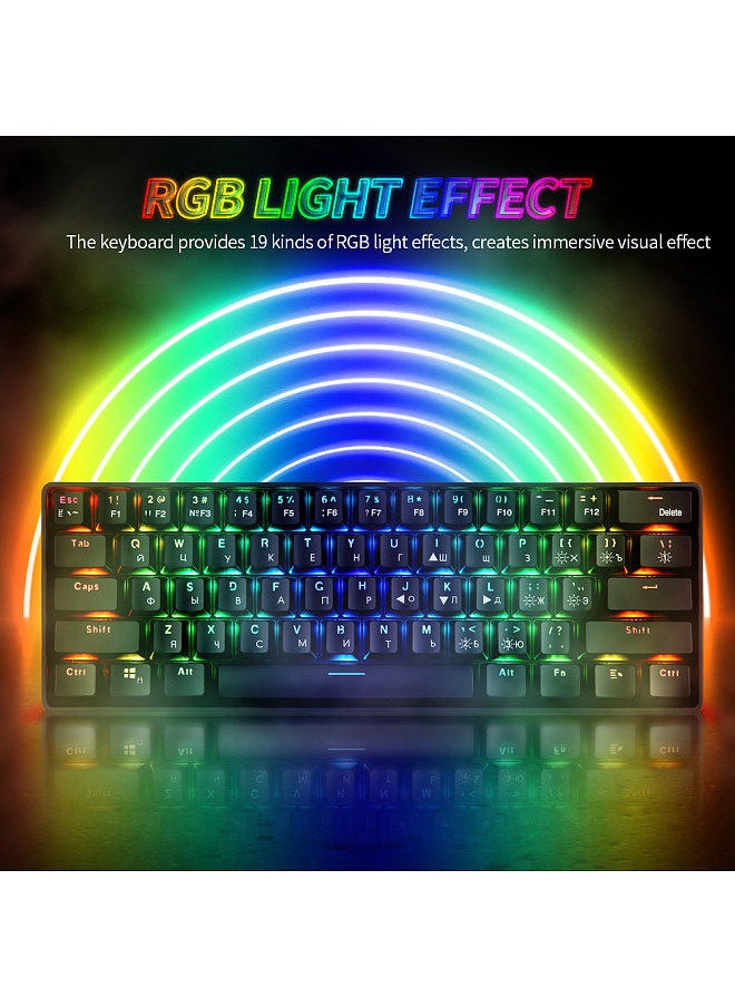 61 Keys Mechanical Keyboard USB Wired 2.4G Wireless Dual-mode English&Russian Keyboard with RGB Light Effect Red Switches