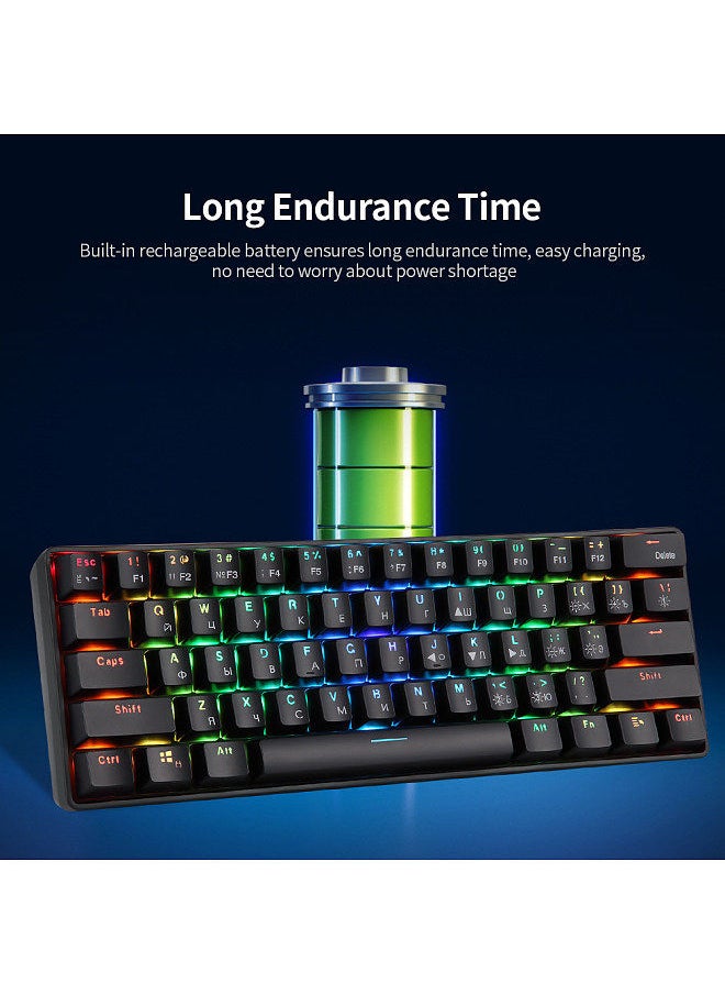 61 Keys Mechanical Keyboard USB Wired 2.4G Wireless Dual-mode English&Russian Keyboard with RGB Light Effect Red Switches