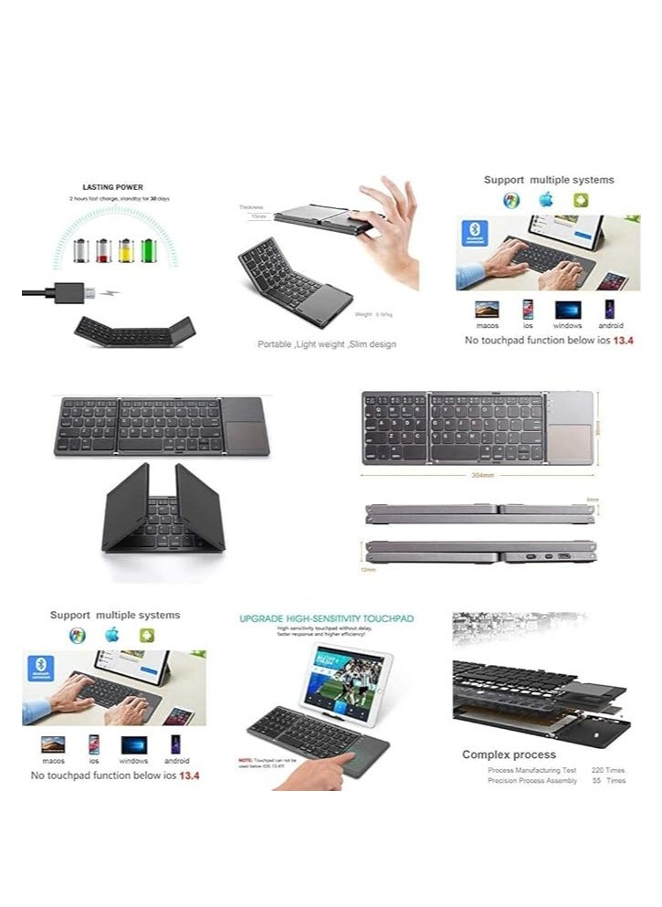 NITU Foldable Rechargeable Portable Wireless Keyboard with Touchpad for iPhone15 Pro Max/for iPad/Tablet/SmartPhone (Type C port)