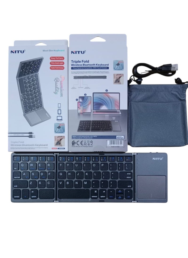 NITU Foldable Rechargeable Portable Wireless Keyboard with Touchpad for iPhone15 Pro Max/for iPad/Tablet/SmartPhone (Type C port)