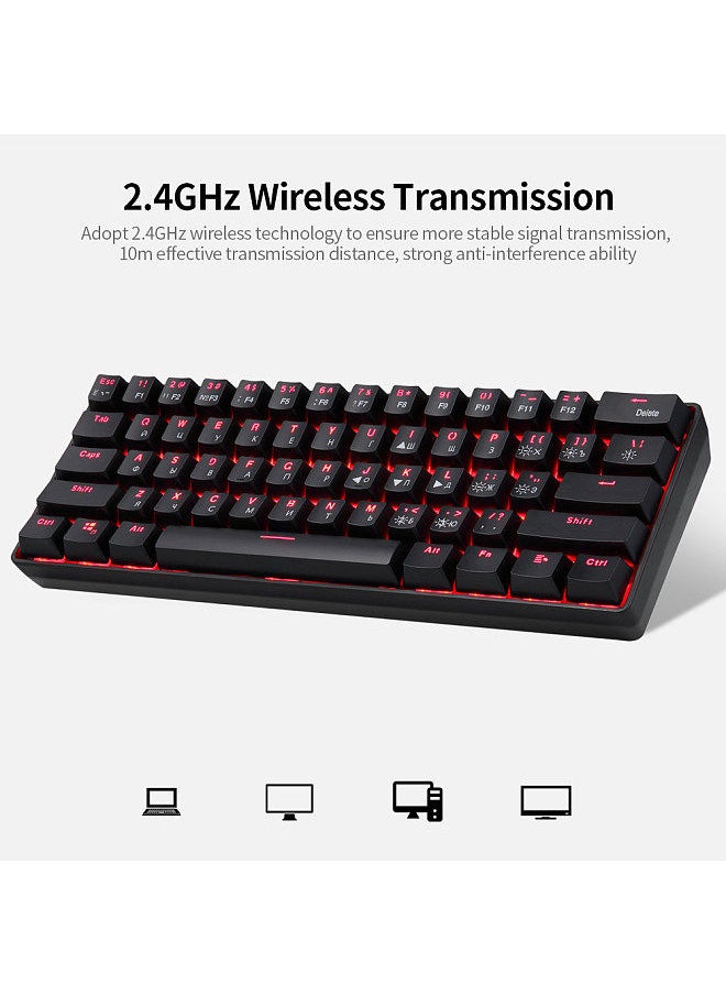 61 Keys Mechanical Keyboard USB Wired 2.4G Wireless Dual-mode English&Russian Keyboard with RGB Light Effect Red Switches