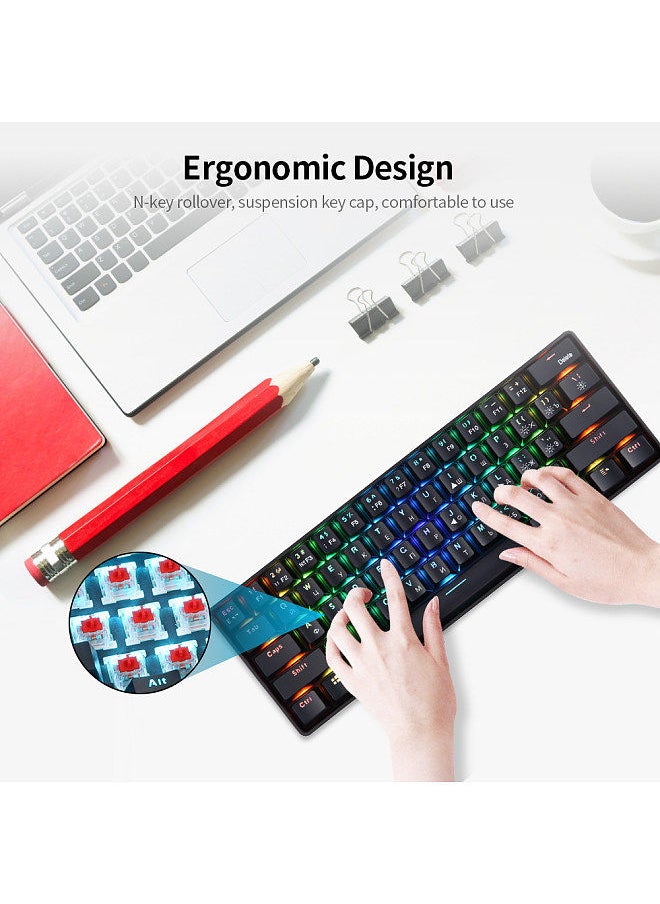 61 Keys Mechanical Keyboard USB Wired 2.4G Wireless Dual-mode English&Russian Keyboard with RGB Light Effect Red Switches