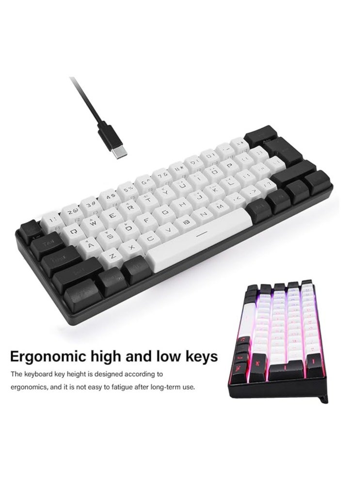 60% Mini RGB Keyboard, 61 Keys LED Backlight Ergonomic Mechanical Feeling Wired Gaming Keyboard for Office Business Gaming (White)