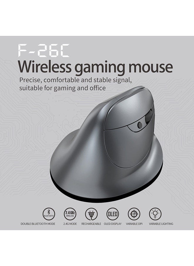 F-26C Rechargeable display dual-mode wireless mouse with silent 2.4GHz BT gray