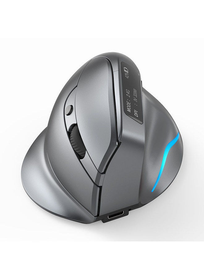 F-26C Rechargeable display dual-mode wireless mouse with silent 2.4GHz BT gray