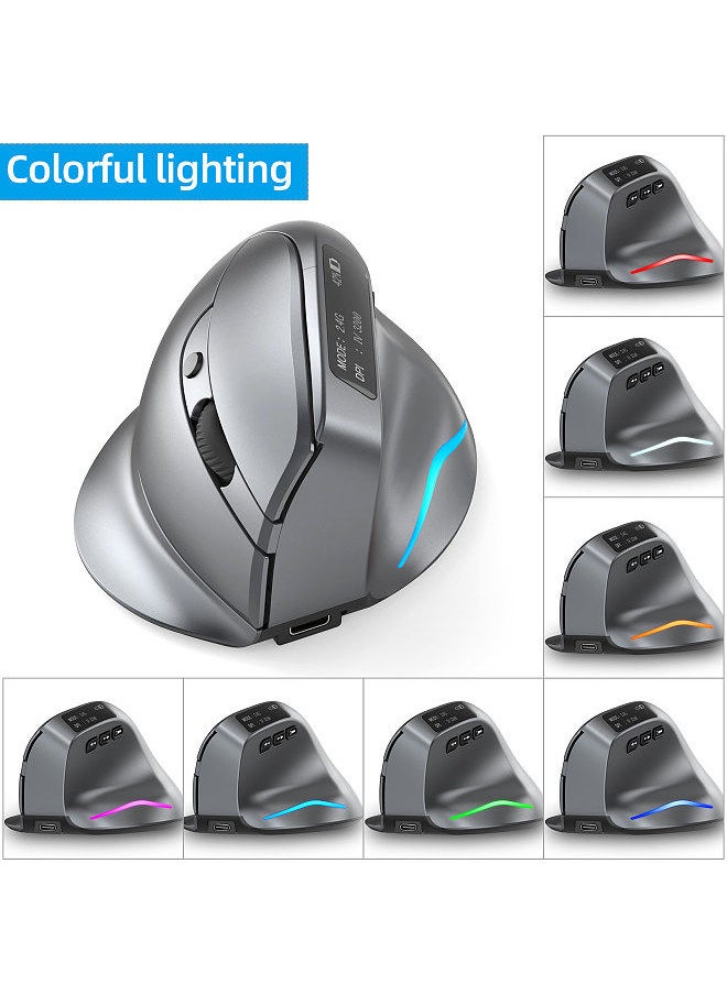 F-26C Rechargeable display dual-mode wireless mouse with silent 2.4GHz BT gray