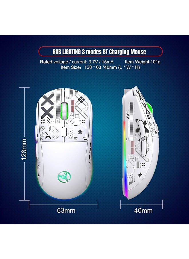 Wireless Mouse 2.4G Water Transfer Printing Wireless Game Mouse RGB Light-emitting TYPE-C Charging Three Connection Modes Five-speed DPI adjustment design,Max 3600dpi.for PC Laptop Computer