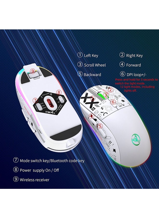 Wireless Mouse 2.4G Water Transfer Printing Wireless Game Mouse RGB Light-emitting TYPE-C Charging Three Connection Modes Five-speed DPI adjustment design,Max 3600dpi.for PC Laptop Computer