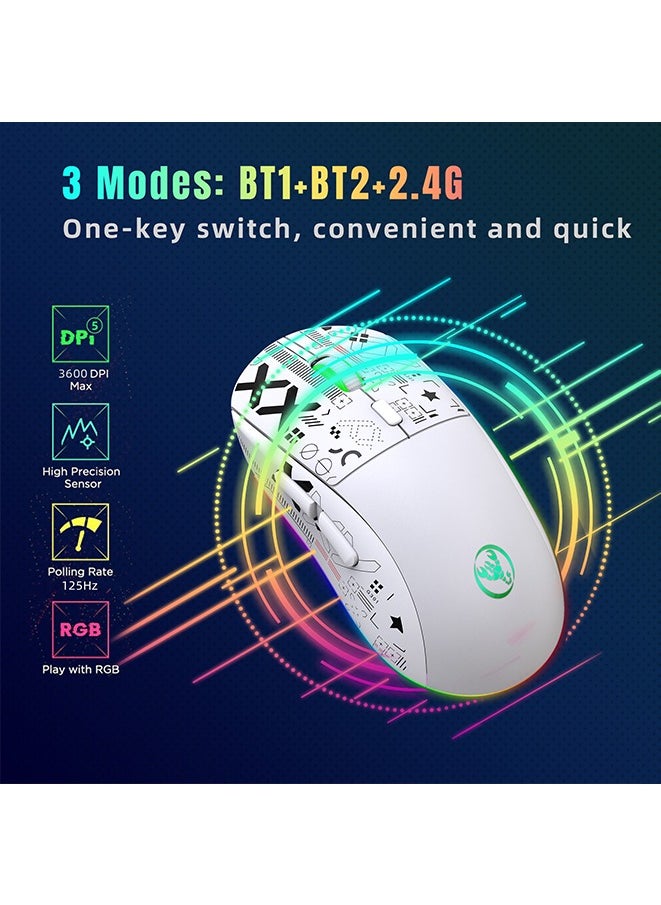 Wireless Mouse 2.4G Water Transfer Printing Wireless Game Mouse RGB Light-emitting TYPE-C Charging Three Connection Modes Five-speed DPI adjustment design,Max 3600dpi.for PC Laptop Computer