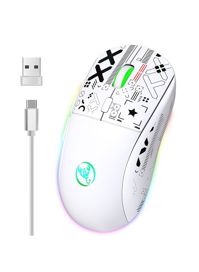 Wireless Mouse 2.4G Water Transfer Printing Wireless Game Mouse RGB Light-emitting TYPE-C Charging Three Connection Modes Five-speed DPI adjustment design,Max 3600dpi.for PC Laptop Computer