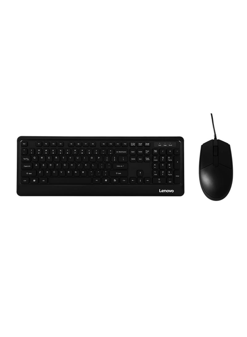 KM102 - Slim and Full Sized USB Wired Keyboard and Mouse Set for Home and Business Comaptible with Windows Black