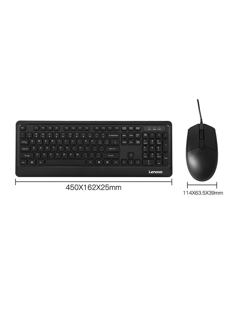 KM102 - Slim and Full Sized USB Wired Keyboard and Mouse Set for Home and Business Comaptible with Windows Black