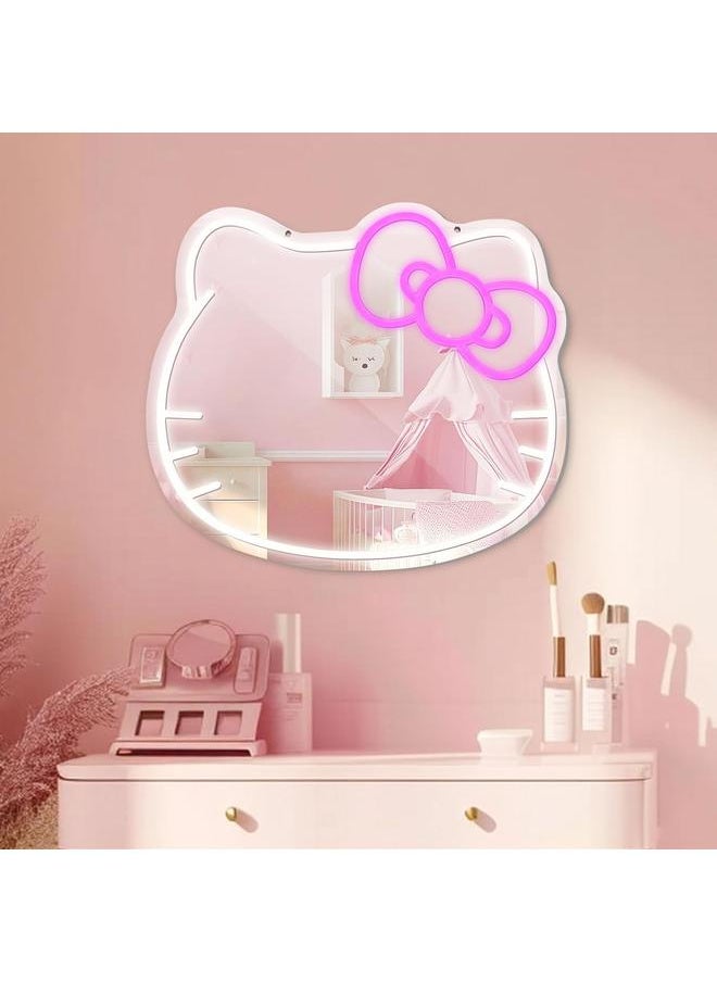 Anime Mirror Vanity, Neon Sign Stuff Room Decor, Neon LED Wall Mirror, Vanity Mirror with Remote for Makeup Mirrors, Bedroom, Teen Girl Children Gift for Birthday Christmas Halloween Thanksgiving