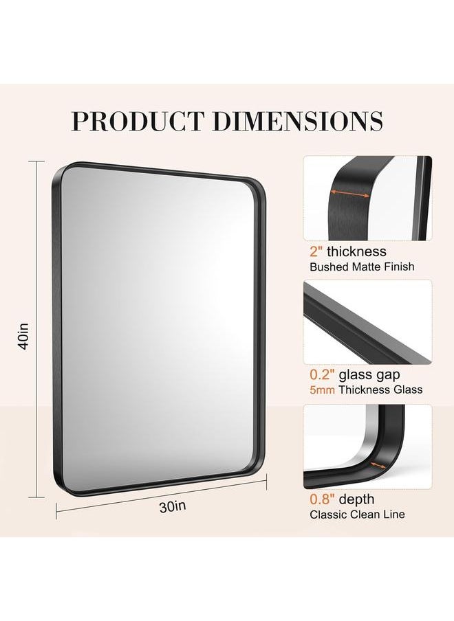 Elevon Black Bathroom Vanity Mirror for Wall, 30x40 Inch Metal Framed Wall Mirror Farmhouse Rectangle, Anti-Rust, Tempered Glass, Hangs Horizontally or Vertically