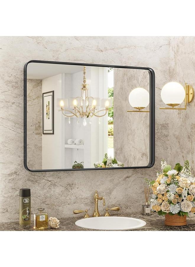 Elevon Black Bathroom Vanity Mirror for Wall, 30x40 Inch Metal Framed Wall Mirror Farmhouse Rectangle, Anti-Rust, Tempered Glass, Hangs Horizontally or Vertically