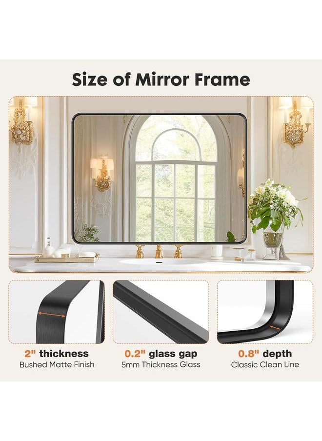 Elevon Black Bathroom Vanity Mirror for Wall, 30x40 Inch Metal Framed Wall Mirror Farmhouse Rectangle, Anti-Rust, Tempered Glass, Hangs Horizontally or Vertically