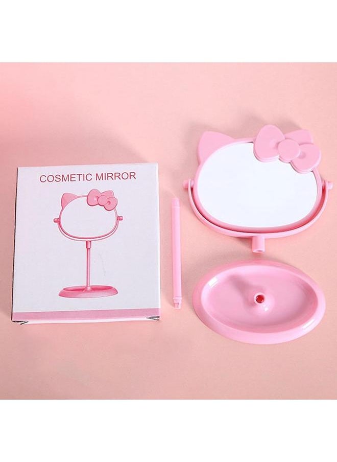 Desk Makeup Mirror, Mirror in Cute Pink Cat Ears Shape, Rotatable Double Sided Makeup Mirror,with Makeup Storage Stand,for Women and Girl Bedroom Bathroom Vanity Mirror (3pcs)