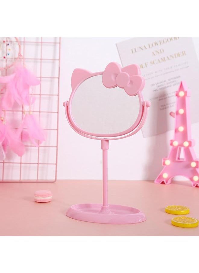 Desk Makeup Mirror, Mirror in Cute Pink Cat Ears Shape, Rotatable Double Sided Makeup Mirror,with Makeup Storage Stand,for Women and Girl Bedroom Bathroom Vanity Mirror (3pcs)