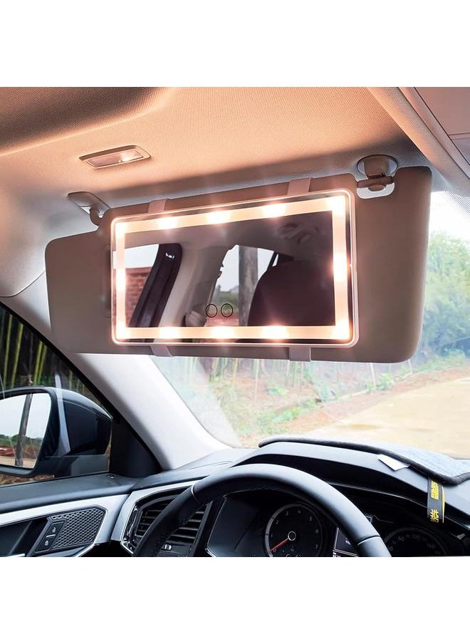 Car Visor Mirror with Light, Rechargeable LED Car Mirror Vanity, Car Sun Visor Mirror with Light, led Mirror for Car Visor with 3 Lights Modes, Car Vanity Mirror with Lights, White