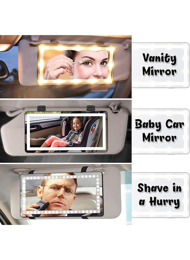 Car Visor Mirror with Light, Rechargeable LED Car Mirror Vanity, Car Sun Visor Mirror with Light, led Mirror for Car Visor with 3 Lights Modes, Car Vanity Mirror with Lights, White