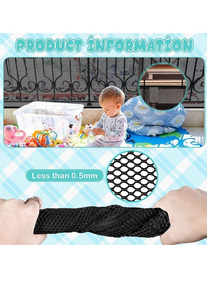 Child Safety Net 2 Sets, Durable Banister Guard for Baby Safety Stairs Railing Balcony Cribs, Banister Stair Mesh Baby Proofing, Easy to Install Stair Netting for Kids, Pets, Toys (Black, 3 x 0.79 M))